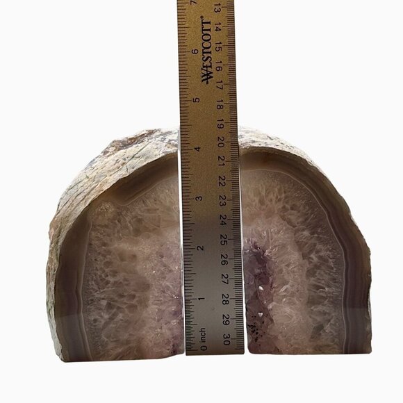 Amethyst Geode Center Agate bookends w/ Naturally Heart Shaped Stone, 4+ lbs. - Picture 9 of 14